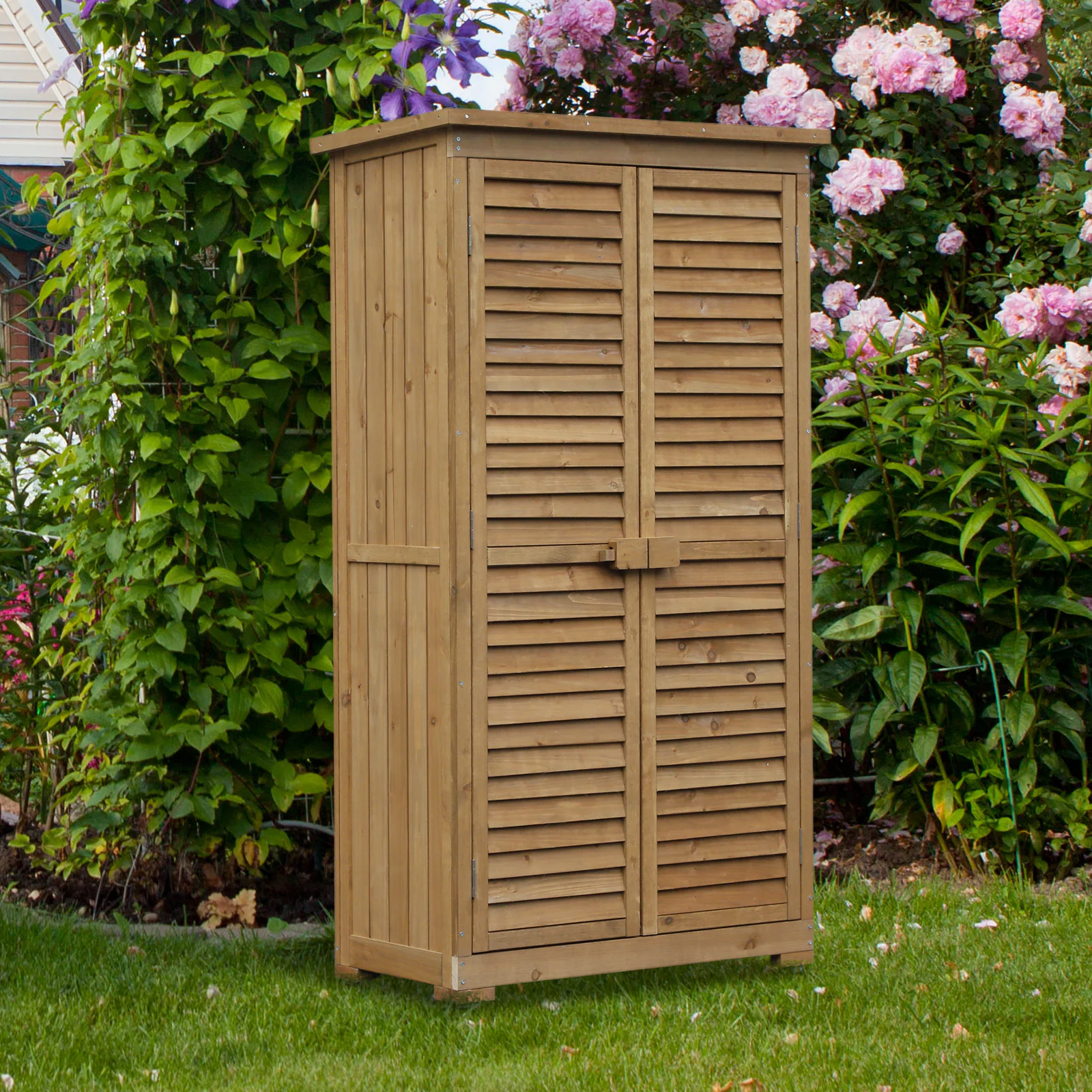 Outsunny Gartenschrank mit Lamellentüren 87 x 46,5 x 160 cm (LxBxH)