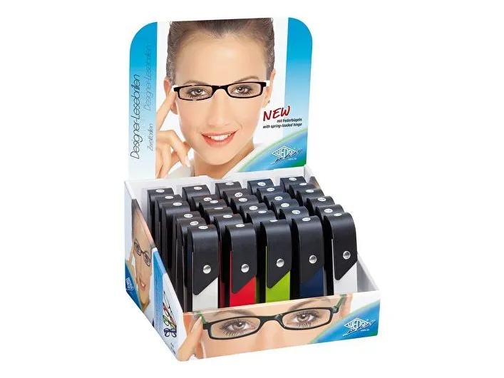 WEDO læsebriller, med fjederclips, 30-delt display, assorteret med stel, plastlinser i 4 dioptrier - 1 stk (271 33099)