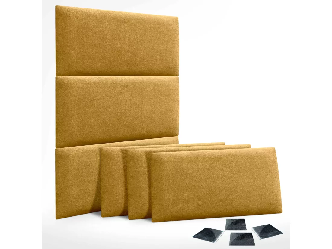 DHOME Lot de 6 Panneaux Rembourrés en Tissu Aqualine Autocollants pour Mur Acoustiques Absorbants Protection contre les Chocs (Moutarde, 60x40cm, x6)