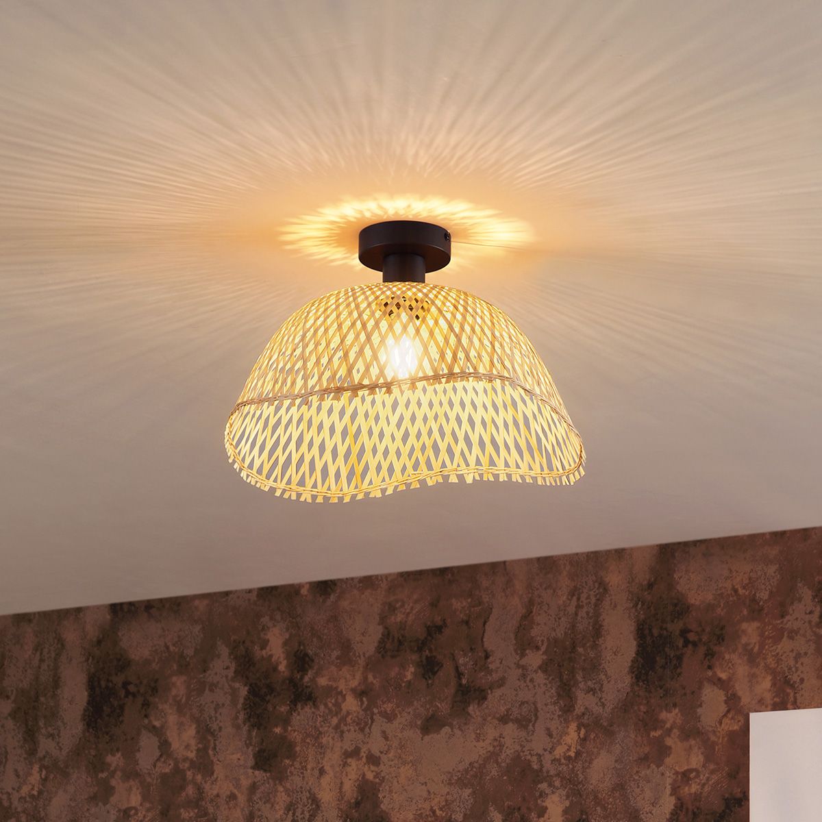 Art Deco plafondlamp zwart met naturel bamboe 40cm - Alka