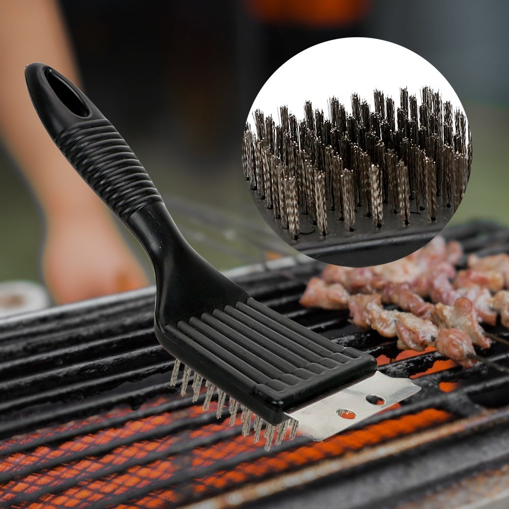 Edelstahl BBQ Grillbürste Grillrostreiniger mit Spatel Schaber