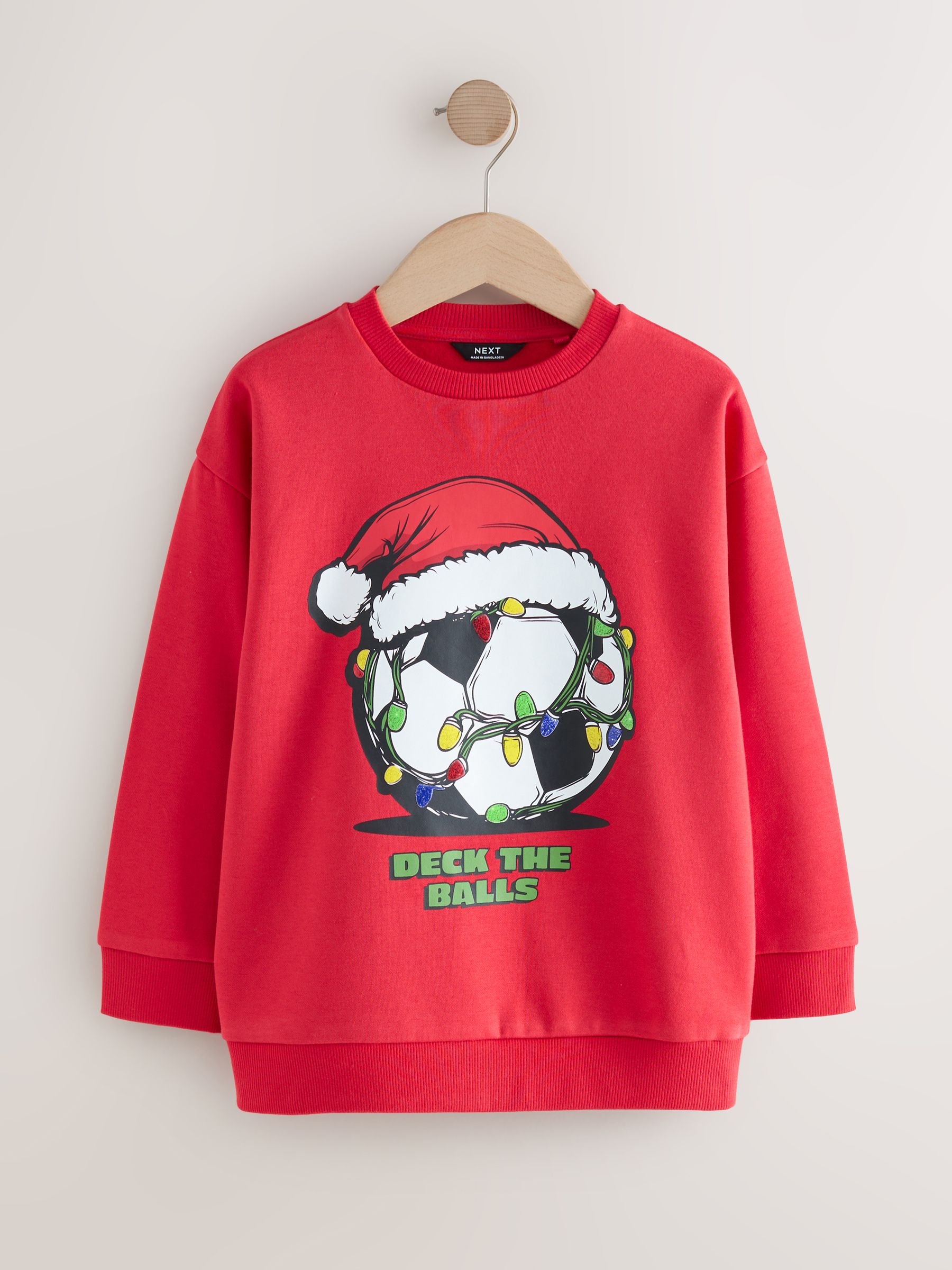 Rood / Wit - Sweatshirt met pailletten en kerstmanprint met ronde hals (3-16jr)