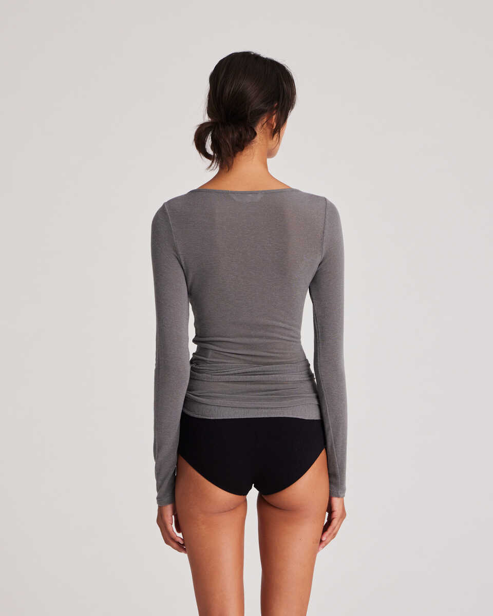 Gai+Lisva  Anne Wool Wrap langærmet t-shirt - Dark Gull Grey