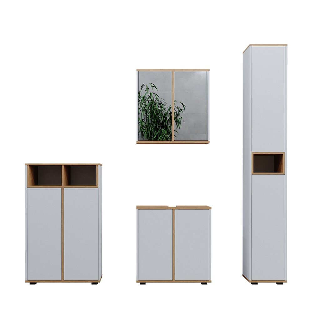 Vicco Badmöbel-Set Didi Weiß Eiche 4 Teile Hochschrank Midischrank mit 2 Türen