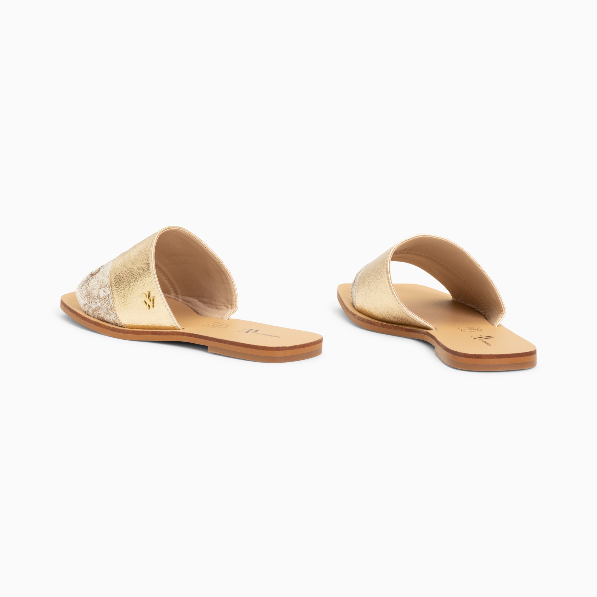 Mules-Mules plates Soeacik bi-matière or et beige