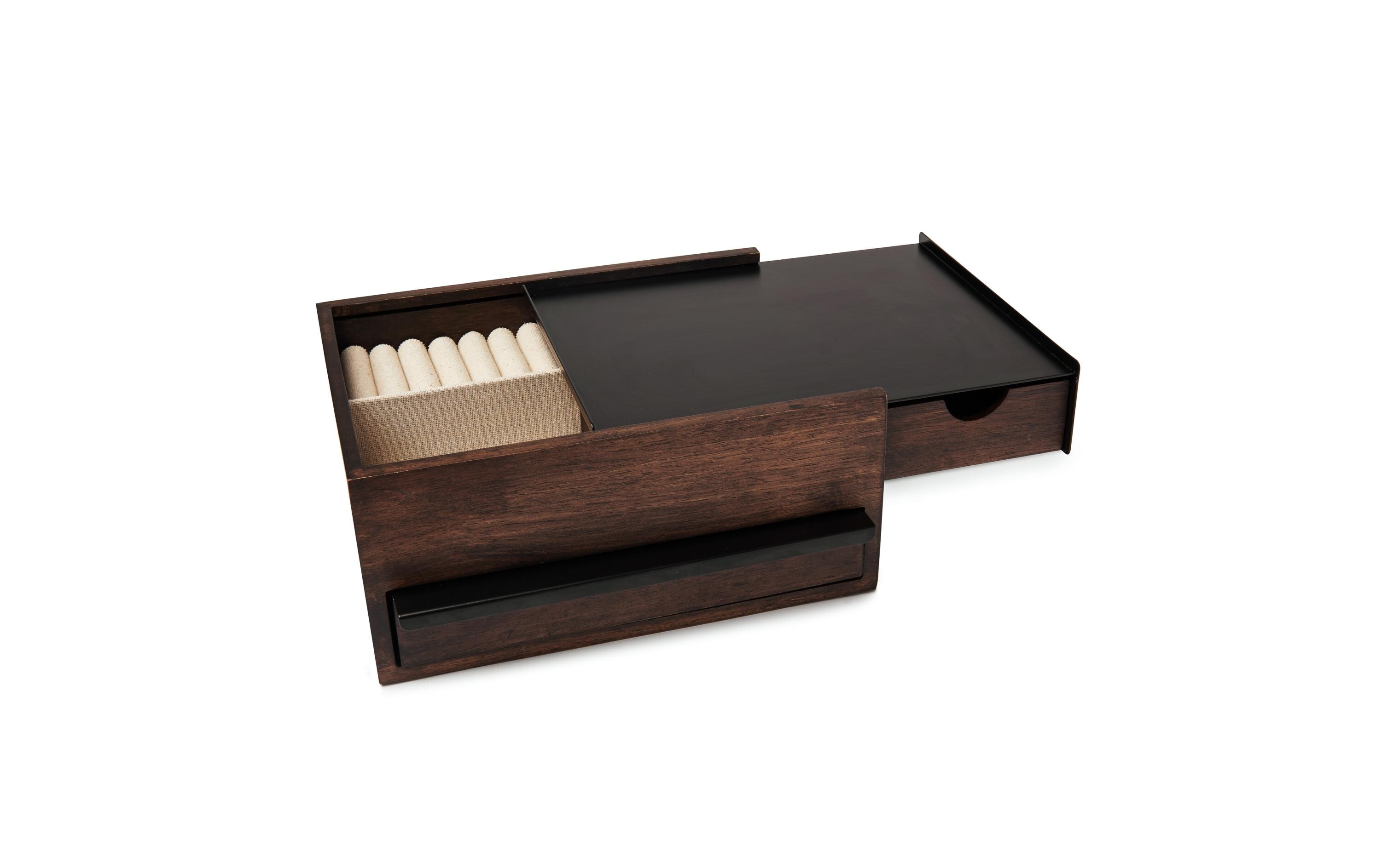 Schmuckschatulle Stowit Weiss/WallnussModerne Schmuck-Box mit Geheimfächern
