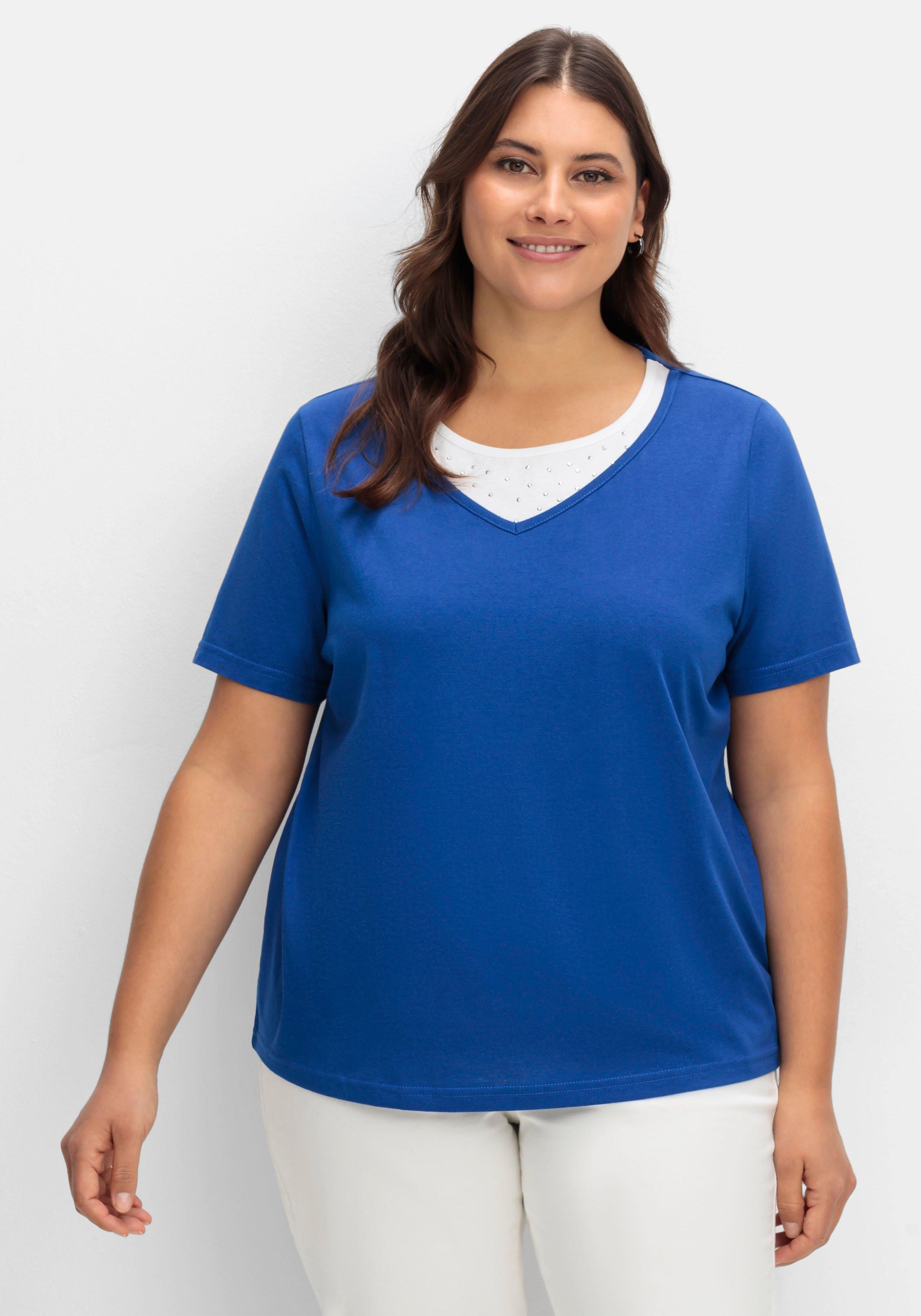 Kurzarmshirt in Layeroptik mit Ziernieten