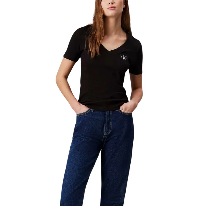 Calvin Klein Woven Label Rib V-neck Shirt Dames