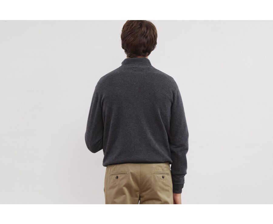Pull col zippé homme laine à torsades Gris Anthracite Chiné - KEITHOR