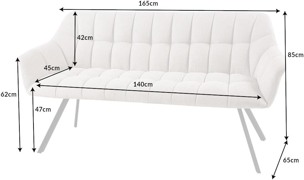 Riess Ambiente Esszimmer Sitzbank Papillon - 165cm - Champagner beige schwarz - Strukturstoff Metallgestell Rückenlehne Armlehnen Polsterbank Küchenbank