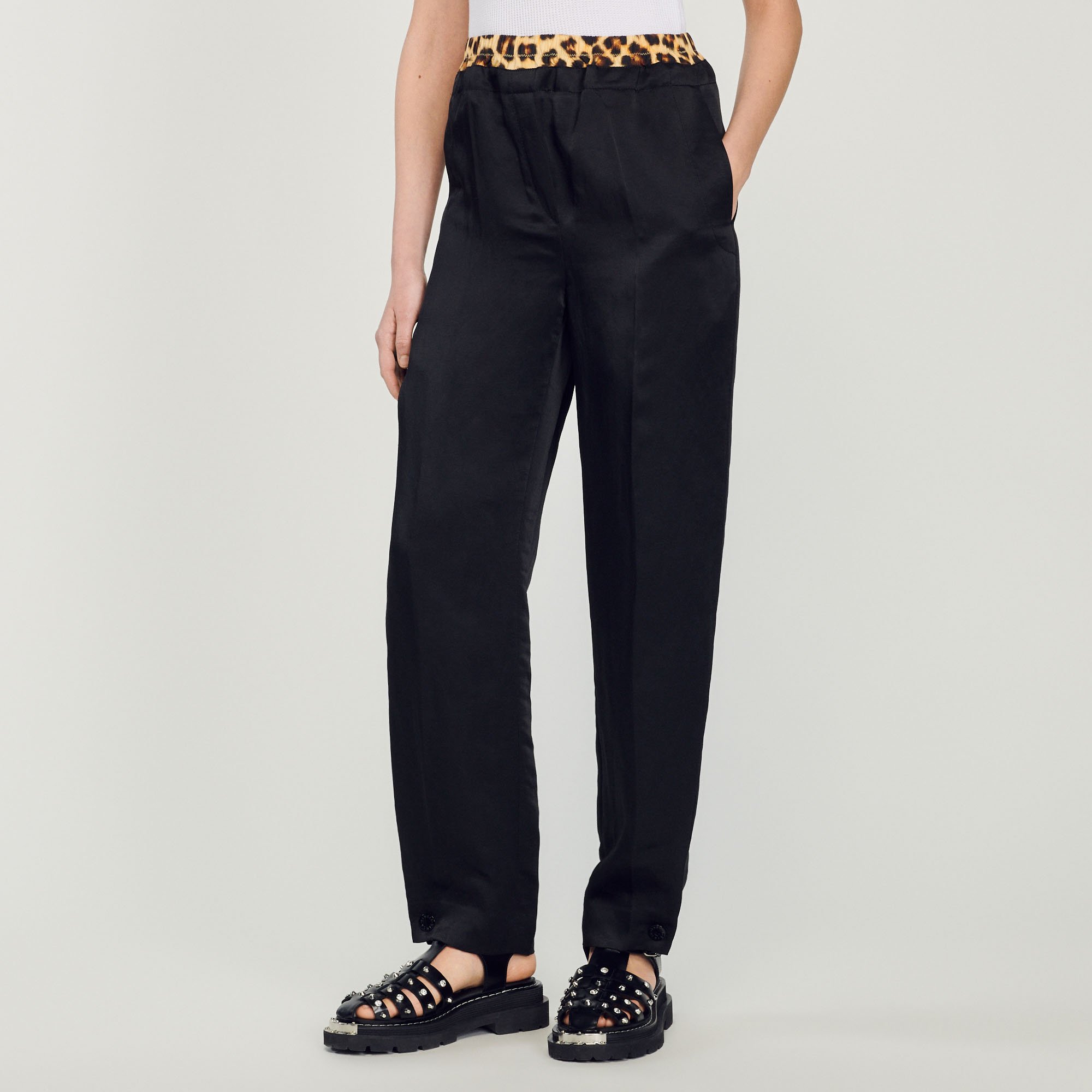 Pantalon á double ceinture leopard