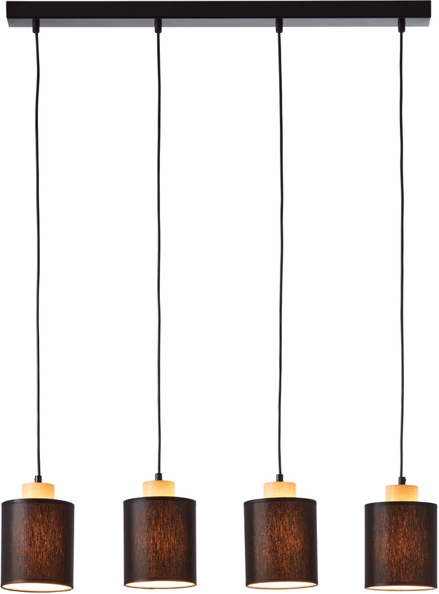 Brilliant Pendelleuchte »Vonnie« E27 1 Stk. Stoffschirme, 111cm Höhe, 80 cm Breite, 4 x E27, kürzbar, schwarz/holz