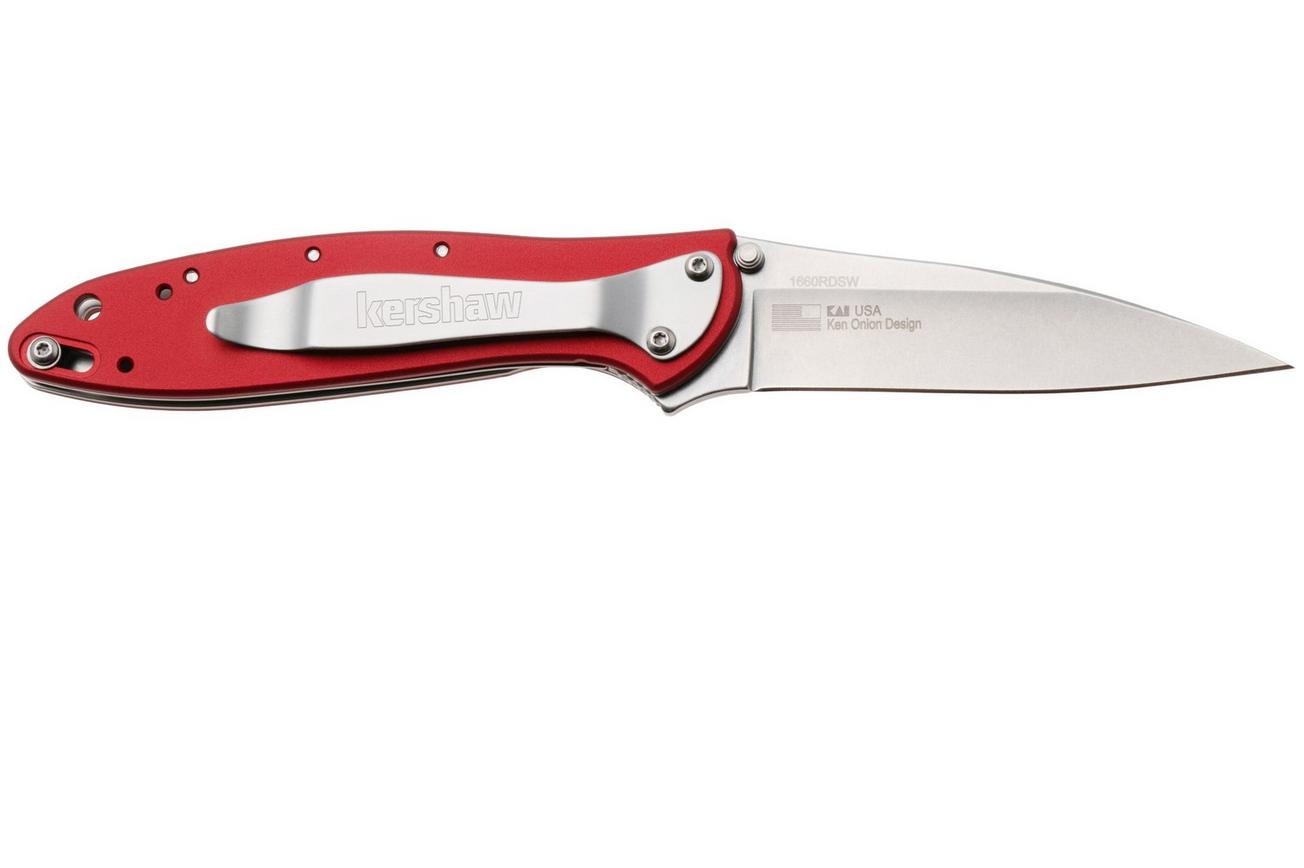 Kershaw Leek 1660RDSW, Stonewashed 14C28N, Red Aluminum zakmes, Ken Onion design