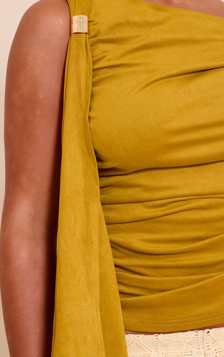 Vert Olive Haut Drapé Shape En Synthétique Épaules Dénudées Avec Bordure Dorée