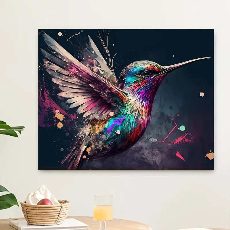(9-tlg. Set) 50x40cm Malen Nach Zahlen DIY Leinen Tuch für Erwachsene und Kinder inkl. Bildaufhänger - Kolibri