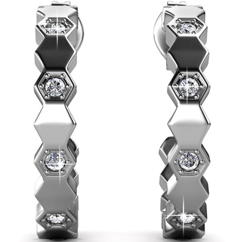 Créoles - Laiton argenté 18 k  & cristal blanc