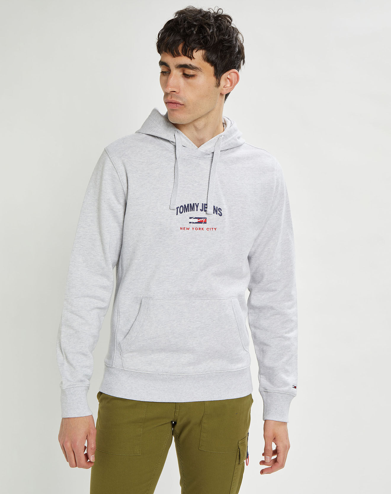 Tommy Jeans Sweat 100% Coton Bio timeless logo hoodie gris chiné