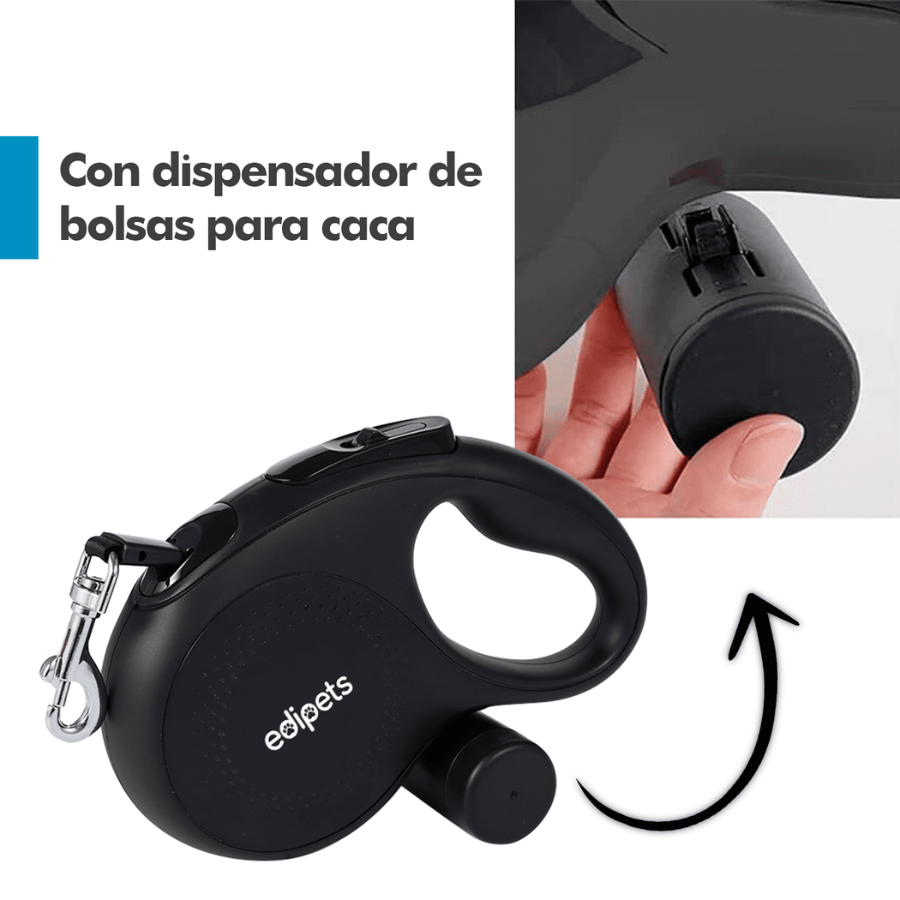 Guia extensível Edipets com sistema de freio, preta, para cães.