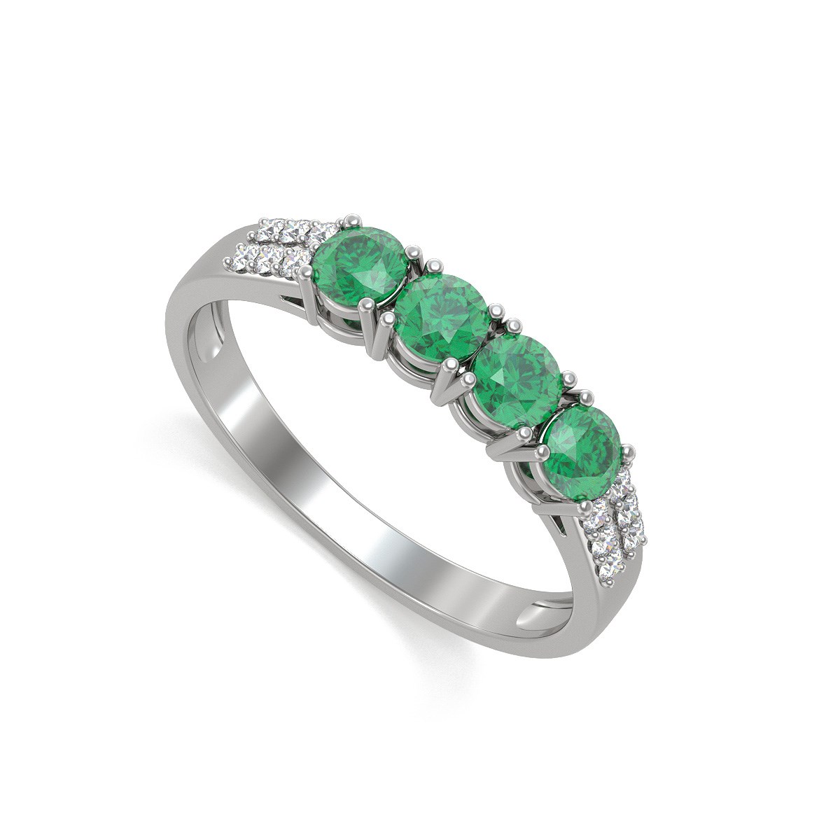 Bague ADEN Or 585 Blanc Emeraude et diamants 2.382grs
