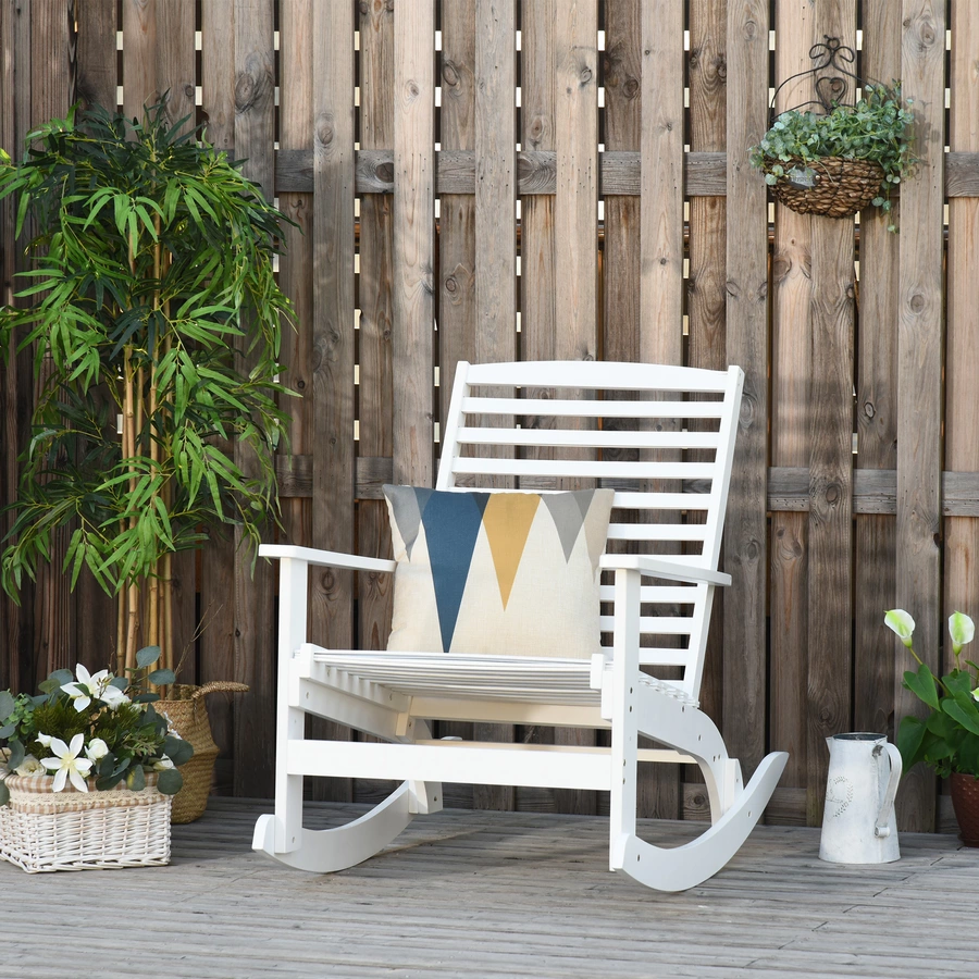 Outsunny Garten Schaukelstuhl aus Bambus weiß