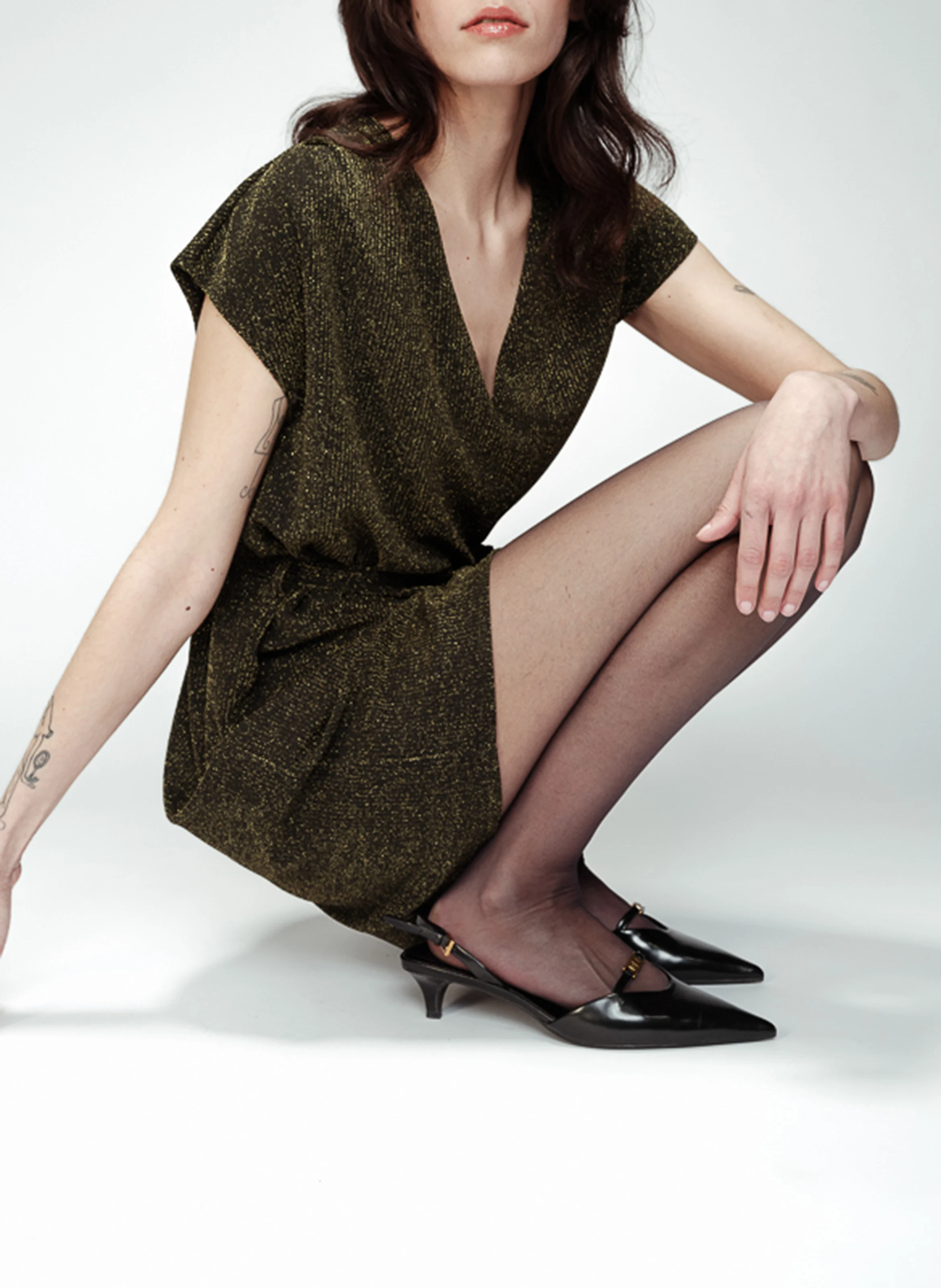 OANA - Robe courte ceinturée| Doré