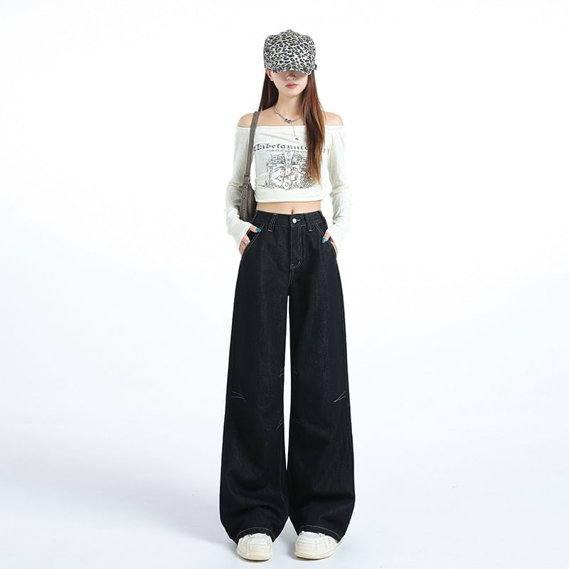 Denimot - High Rise Plain Wide Leg Jeans (diverse designs)