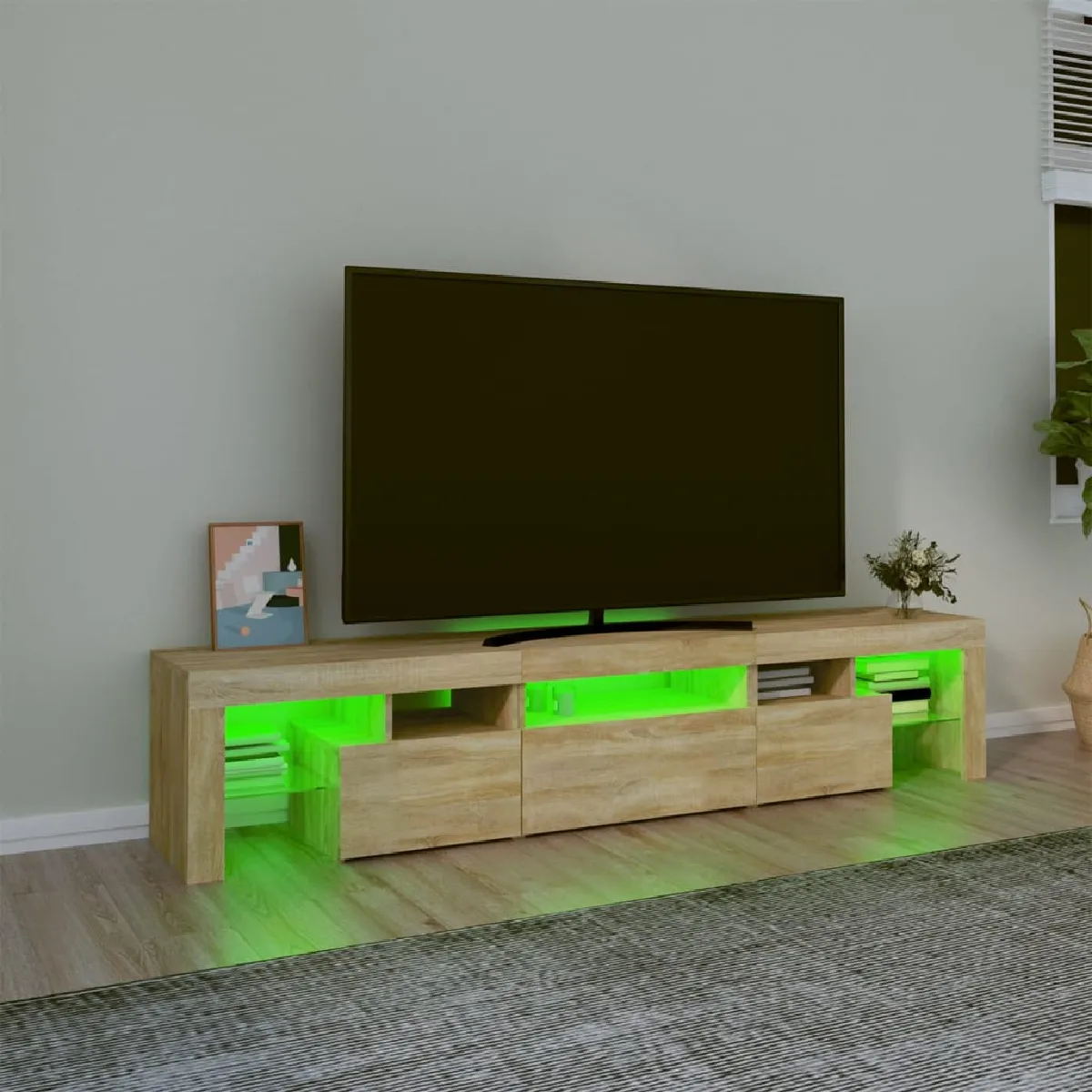 vidaXL Meuble TV LED 200 cm - Chêne sonoma