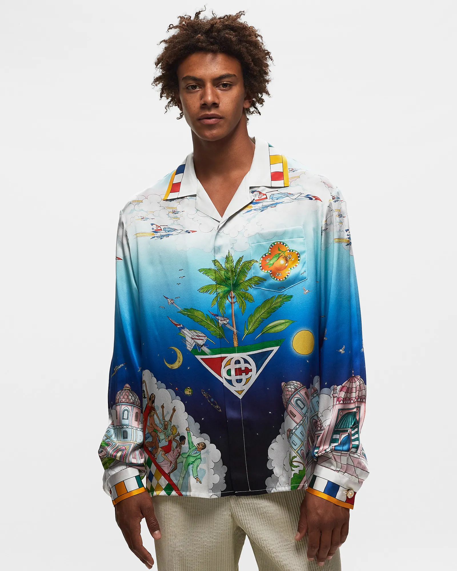 Camisa Casablanca de manga comprida com gola cubana