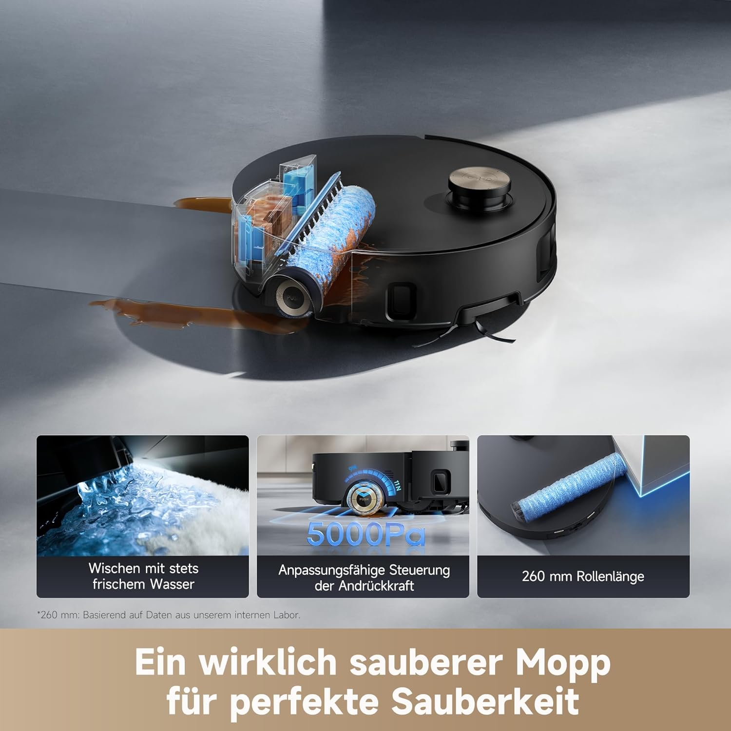 dreame Aqua10 Roller-Saugroboter mit AquaRoll-Wischer, Teppichschutz-Rollenabdeckung, 6 cm Hindernisüberwindung, automatischer Leerung, Selbstreinigung, Saugkraft von 30.000 Pa
