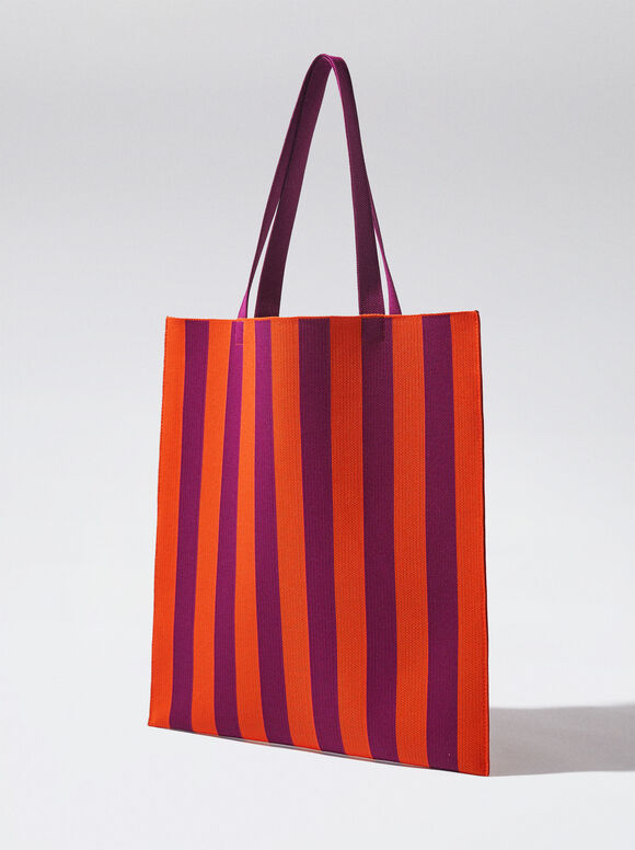 Sacola de compras com estampa listrada - Laranja