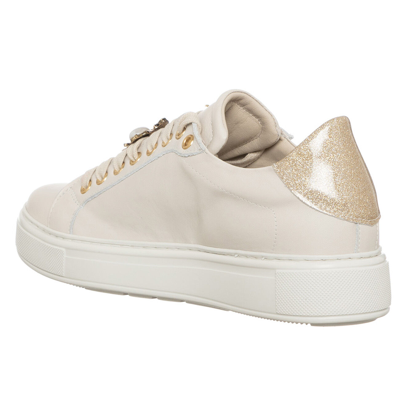 Loretta Pettinari Sneakers en Cuir Pella écru/beige