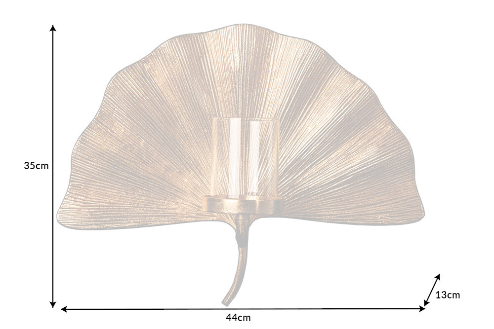 Dekorativer Kerzenhalter GINKGO 44cm gold handmade Metall Wandteelicht