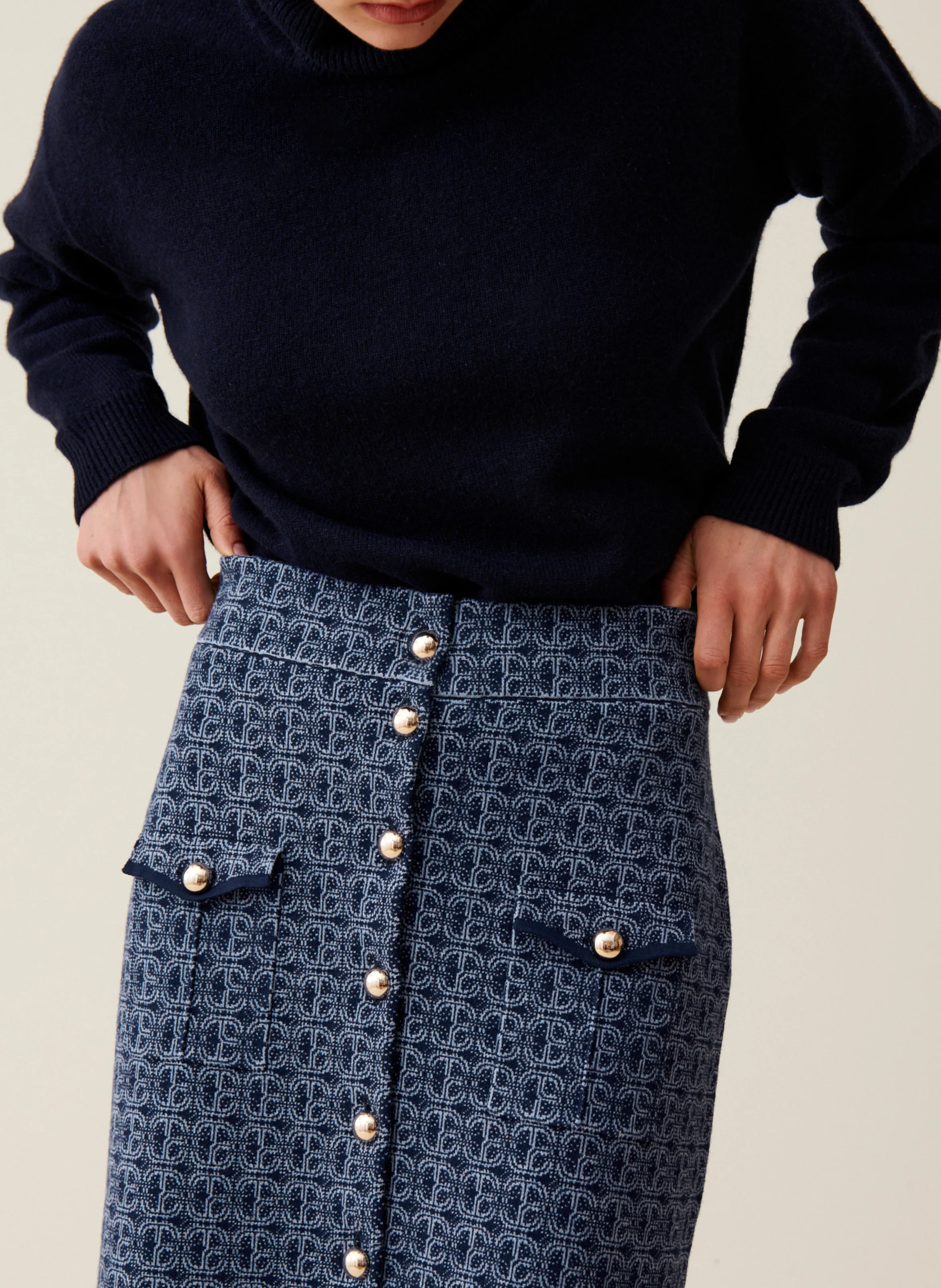 Jupe monogramme taille haute | Bleu