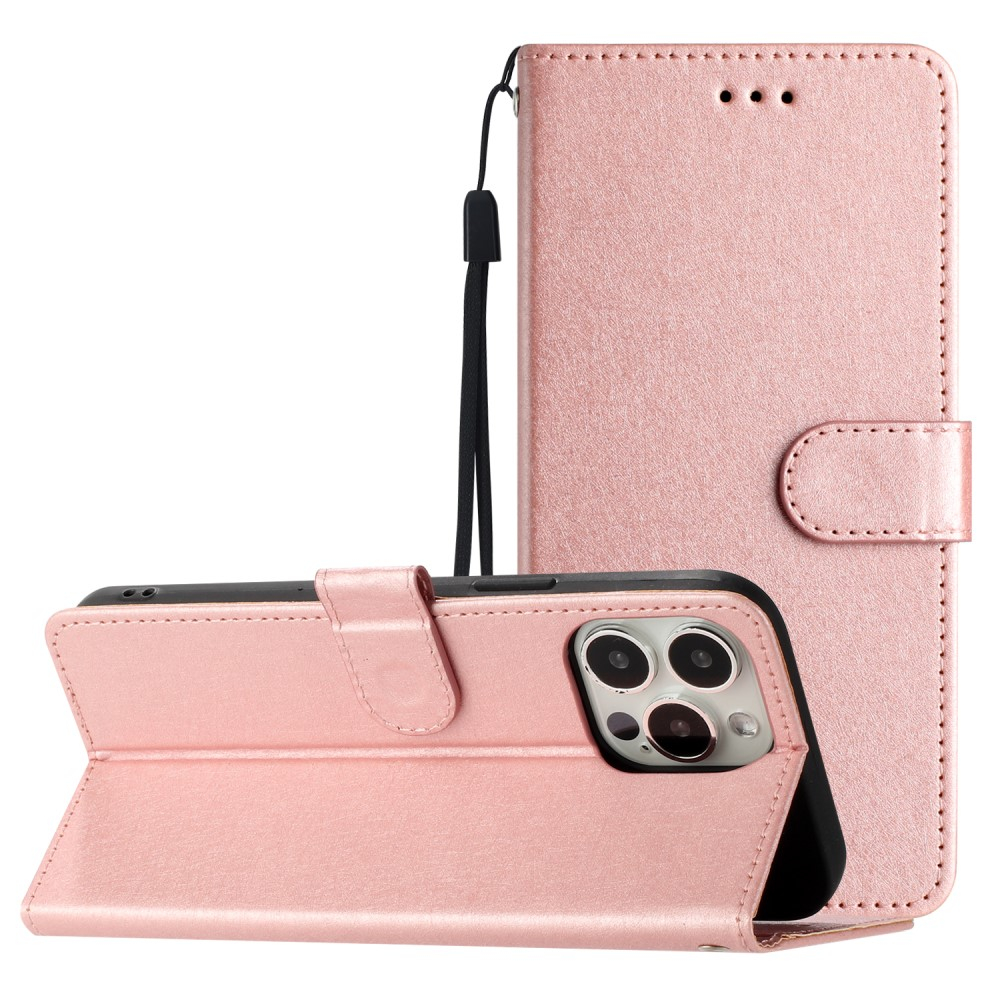 iPhone 15 Pro Leder Tasche Flipcover Wallet mit Kartenfächern - Roségold