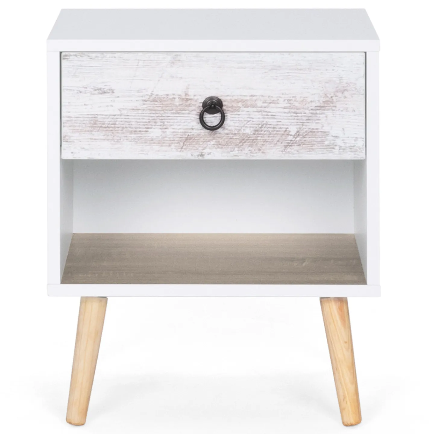 Lot de 2 tables de chevet BAHIA 1 tiroir avec niche scandinave