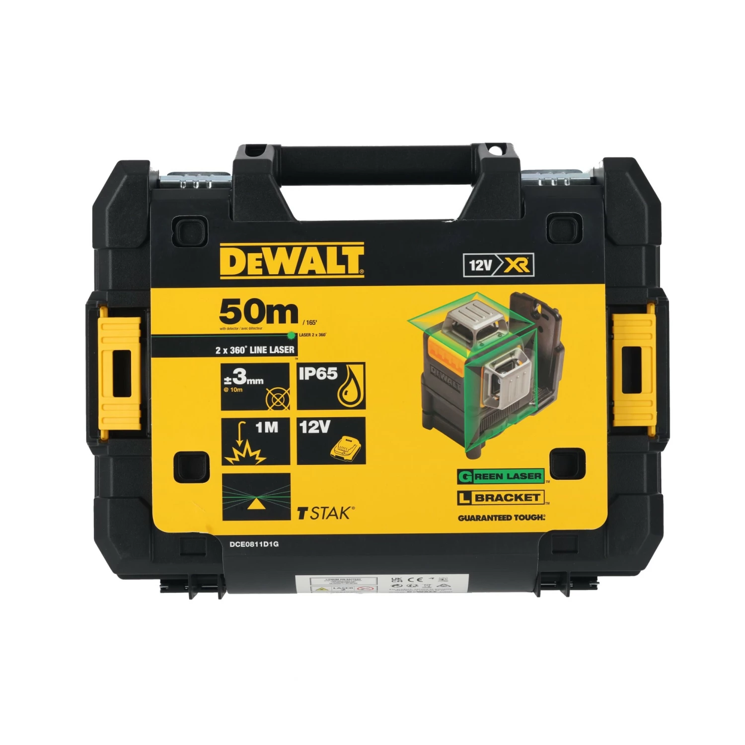 DeWALT DCE0811D1G 10,8V Li-Ion accu Kruislijnlaser 360 graden set (1x 2,0Ah accu) in koffer - groen - 15m