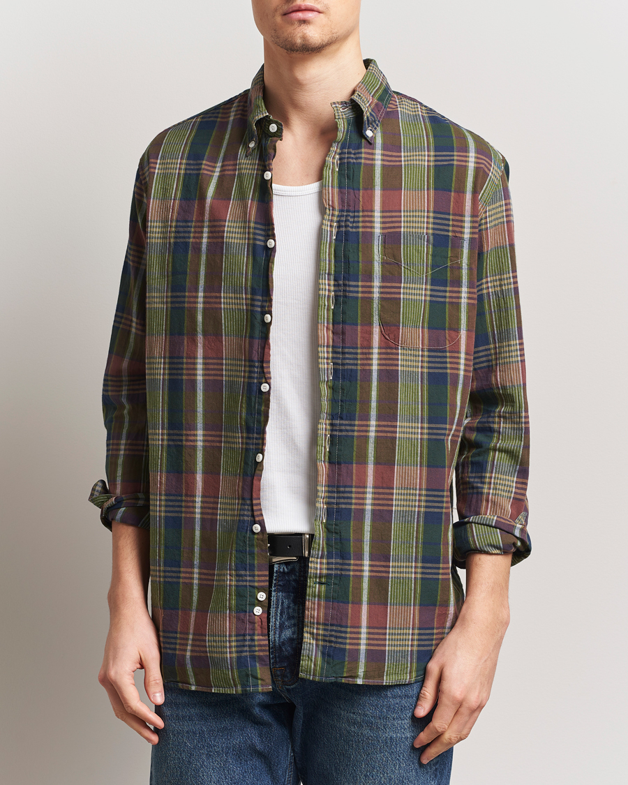 Gitman Vintage Button Down Indian Madras Shirt Olive Check