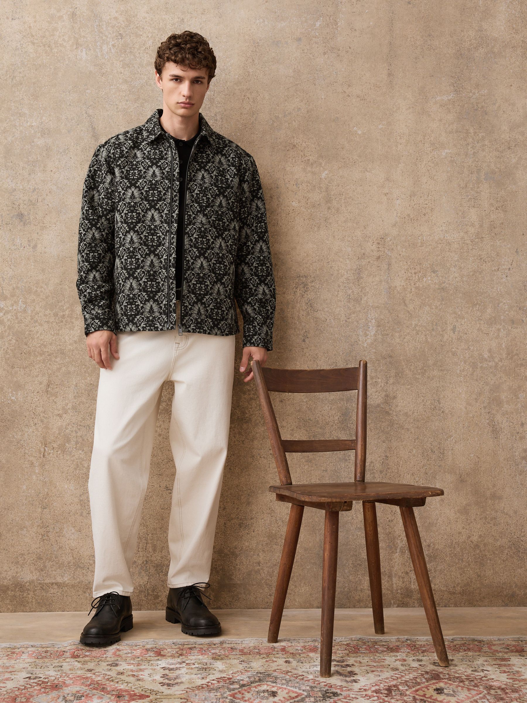 Zwart/wit - Medallion Printed Zipped Shacket