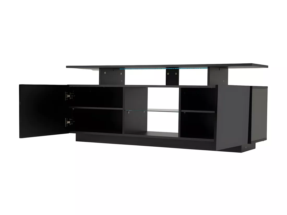 Meuble TV 140 cm avec éclairage LED en 16 couleurs - avec cloisons vitrées - Noir