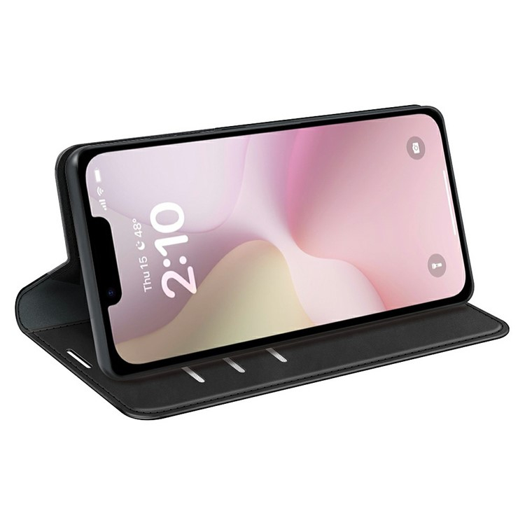 iPhone 16e Leder Tasche Flip Cover mit Kartenfächer - Schwarz