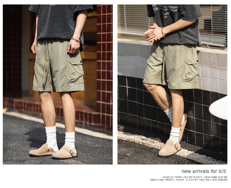 AXEN - Cargoshorts met hoge taille en borduursel