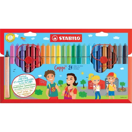 Filzstift mit Kappenring - STABILO Cappi - 24er Pack - mit 24 verschiedenen Farben