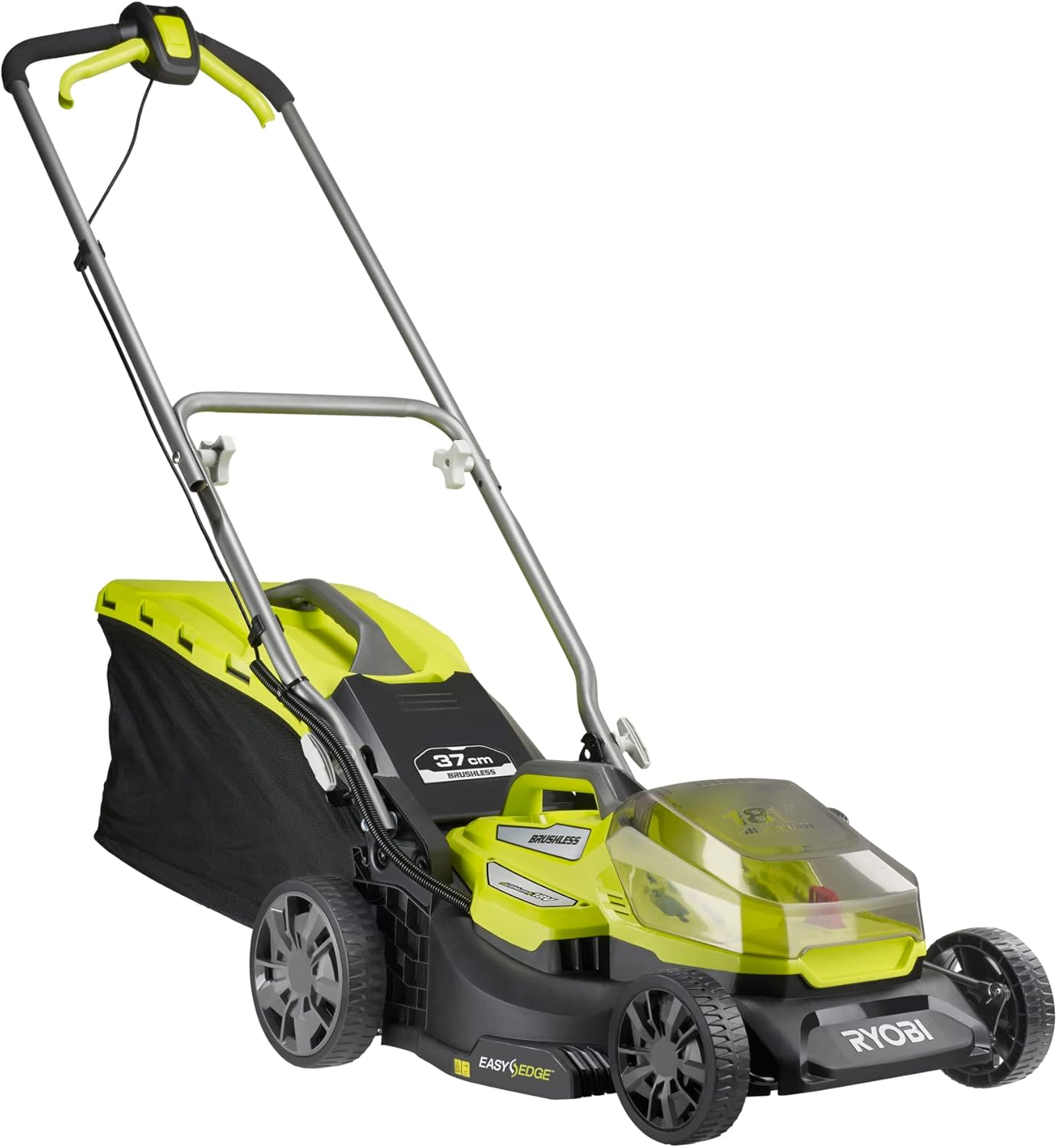 RYOBI 18 V ONE+ Akku-Rasenmäher RY18LMX37A-0 – 37 cm Schnittbreite, ohne Akku & Ladegerät, bürstenloser Motor, für mittlere Rasenflächen
