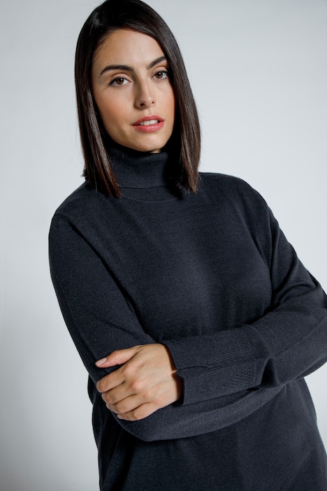 Rollkragenpullover, breite Rippbündchen, Langarm