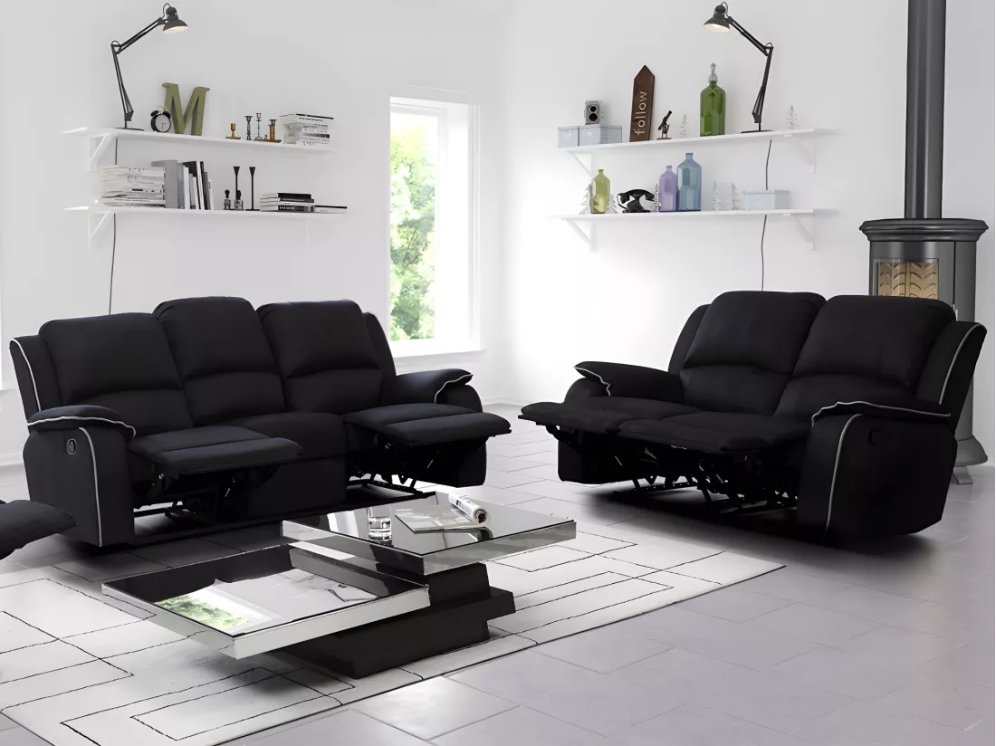 Canapés 3 places et 2 places relax en microfibre HERNANI - Noir