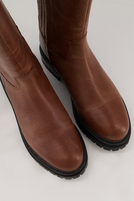 Lederstiefel, XXL-Schaft, Prägung, Reißverschluss