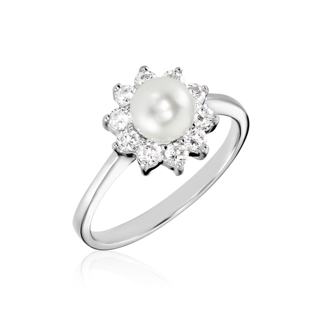 Bague Argent Blanc Cheri Perle De Culture Oxydes De Zirconium