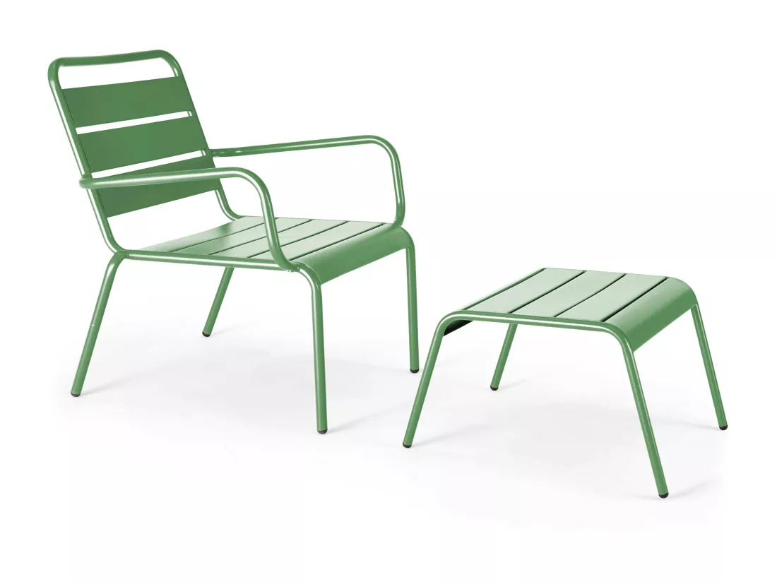 Fauteuil relax et repose pied en métal vert cactus - Palavas