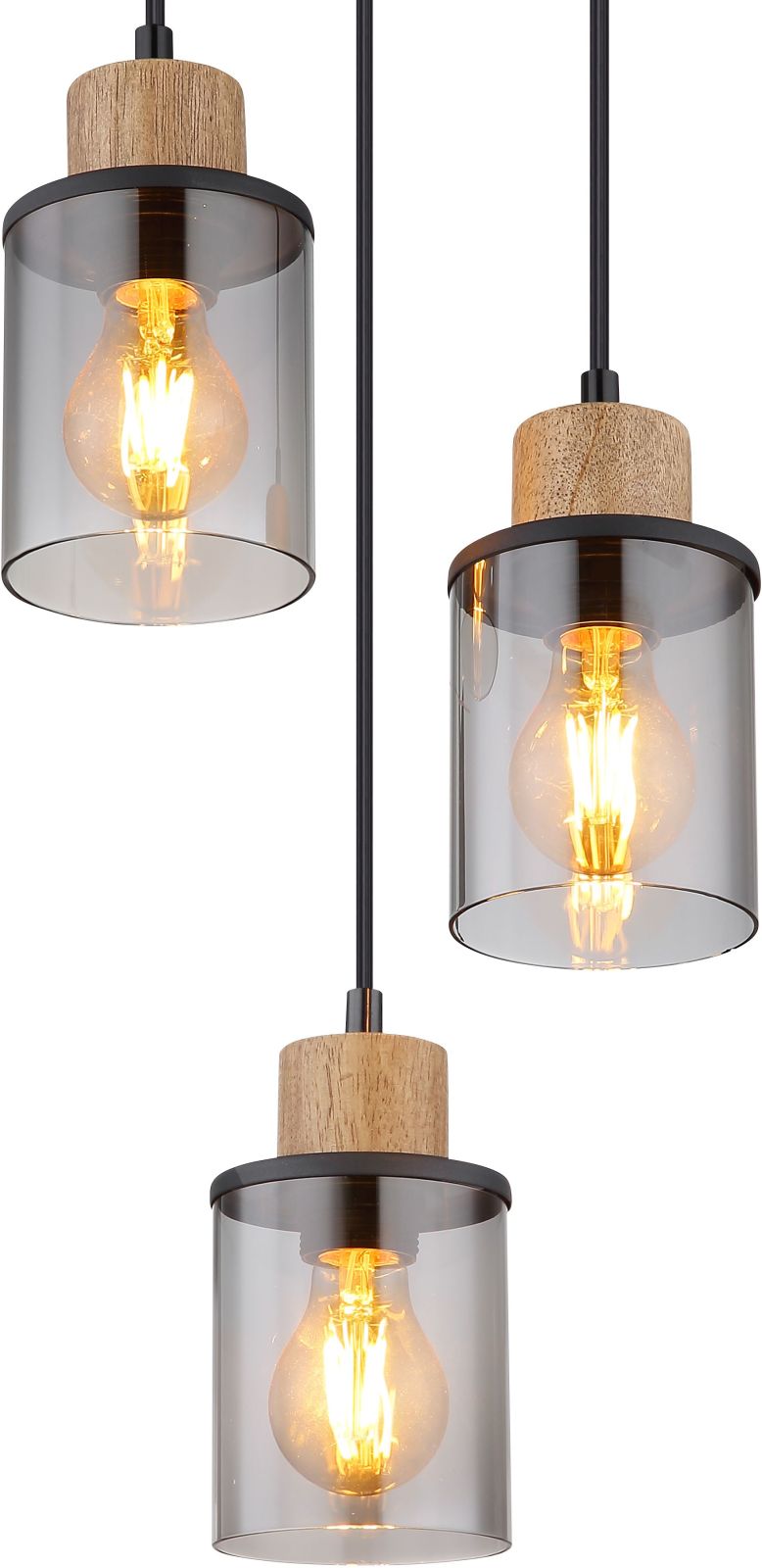 Hängeleuchte - schwarz-holzfarben-rauchfarben - 120 cm - 3-flammig