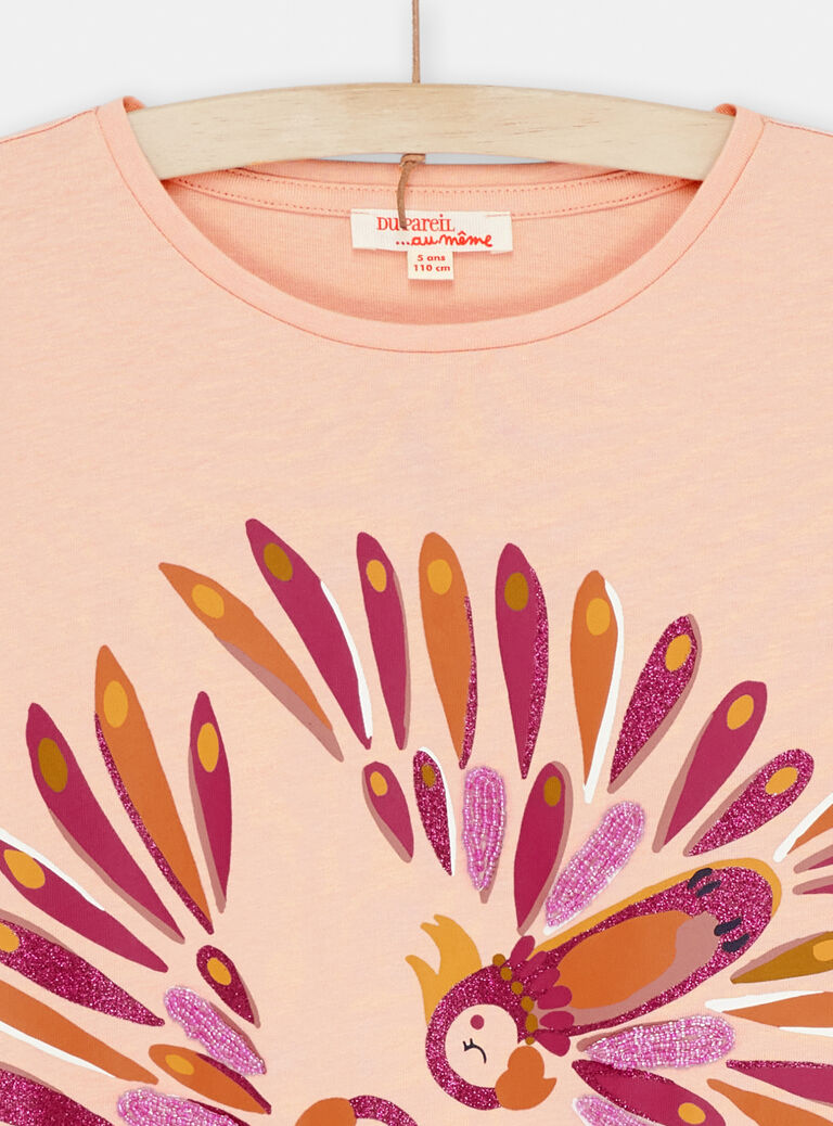 T-shirt rose à animation perruches